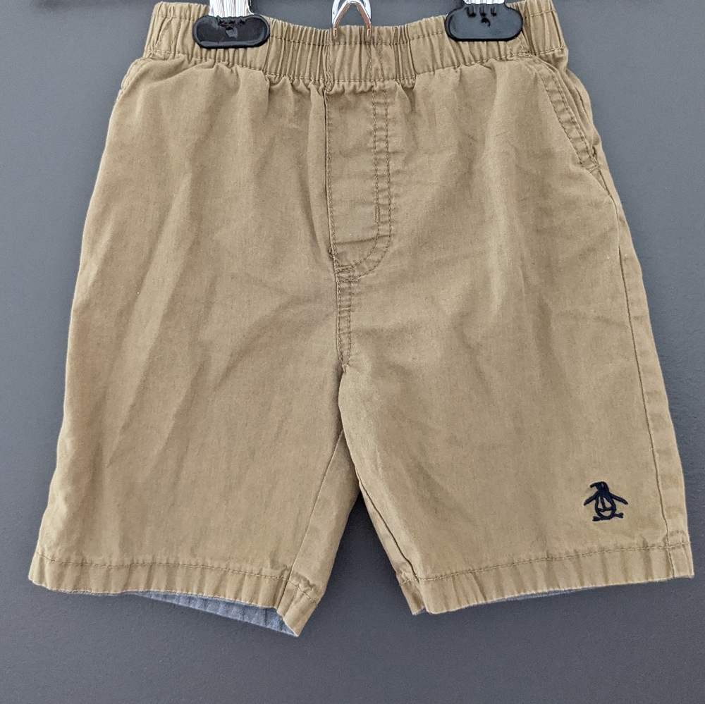 Tan elastic waistband cargo shorts